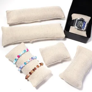 Beige Sackleinen Uhren Kissen Armband Display Halter Ladentisch Aufbewahrung Schmuck Set