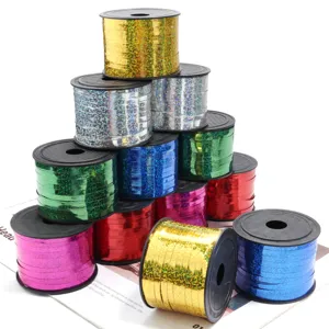 Holographic laser ribbon spools colorful decorative string for gift wrapping balloons 100 yards