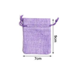 Lila Jute Kordelzug Beutel 9x7cm, kleiner Leinen Geschenke Beutel für Schmuck und Kosmetik.