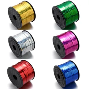 Colorful plastic laser ribbon rolls for balloon string and gift wrapping decoration.