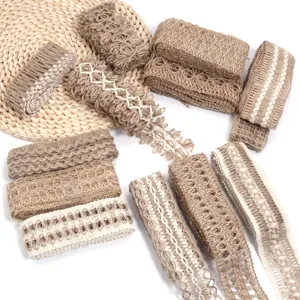 Natural jute burlap ribbon trim lace set for rustic wedding craft DIY gift wrapping and sewing