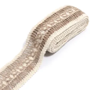 Natural jute woven ribbon trim for DIY crafts gift wrapping apparel accessories sewing projects.