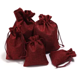 Rote Leinen-Kordelzugbeutel, ideal für Schmuck, Münzen und kleine Geschenkverpackungen.