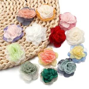 Handgemachte Chiffon Blumen mit Brandkante 4cm DIY Haarschmuck Tasche Bastelbedarf