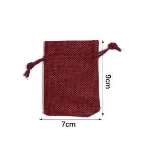 Bordeauxroter Jutesack mit Kordelzug 7x9cm kleiner Leinen Geschenke Beutel fuer Schmuck