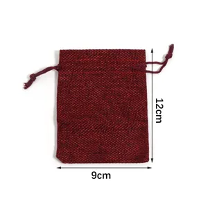 Roter Leinen Kordelzug Beutel 9x12cm kleines Geschenk Schmuck Aufbewahrungstasche