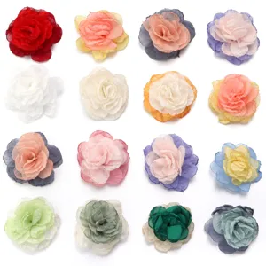 Bunte Chiffon gebrannte Kante handgemachte Blumen DIY Haarnadel Zubehör Tasche 4cm
