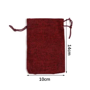 Roter Leinen Kordelzug Beutel Schmuck Geschenk Verpackung Aufbewahrungstasche 10x14cm