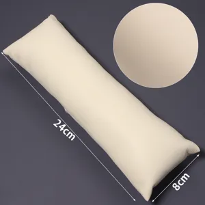 Beige PU Leder Uhrenkissen Detailansicht mit Oberflächentextur und Maßen 24x8 cm.