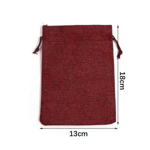 Roter Leinen Kordelzug Beutel fuer Schmuck Muenzen und kleine Geschenke Verpackung.
