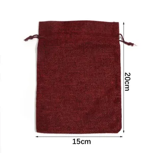 Roter Leinen Kordelzug Beutel für Schmuck, Münzen und kleine Geschenke. Größe 15x20 cm.