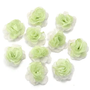 Chiffon brennkanten Blumen Details, grün-weiße DIY Bastelzubehör Nahaufnahme Ansicht
