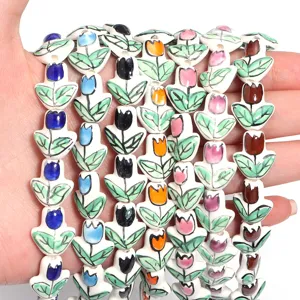 Ceramic tulip flower loose beads detail shot, perfect for DIY jewelry making and craft accessories.