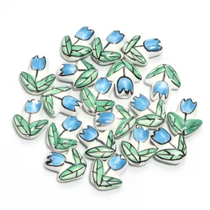 Ceramic tulip beads blue flower charms DIY jewelry making handmade accessories bracelet necklace