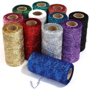 Rouleaux de ruban cordon metallique brillant fil scintillant pour emballage cadeau noel.