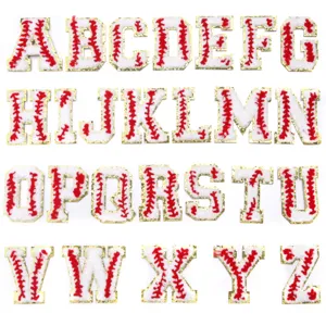 Baseball Style Chenille Embroidery Letter Patches Gold Trimmed Alphabet Iron On Patch For Clothing Hat Bag DIY Craft Accessories