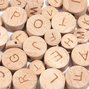 Natural beech wood English letter beads for DIY handmade name necklaces, bracelets, kids early education.