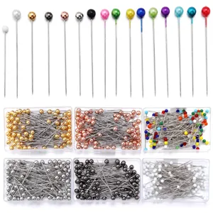 Spilli da Sarta in Acciaio Inossidabile Colorato Testa Rotonda Perlata Spilli di Posizionamento per Cucito Quilting Fai da Te Accessori Con Scatola