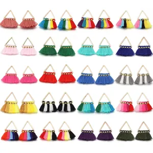 Handgemachte bunte Dreieck Polyester Quaste Ohrringe DIY Schmuck Anhänger Zubehör Basteln