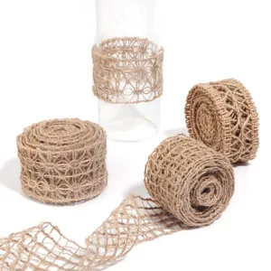 Nastro di iuta e pizzo dettaglio, bordo intrecciato cavo naturale per confezione regalo DIY.