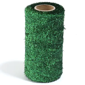 Ruban cordon metallique tinsel vert pour artisanat de Noel DIY et emballage cadeau