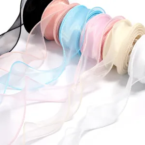 Bunte transparente Organzaband Rollen für Geschenkverpackung, Blumenstrauß und Basteln.
