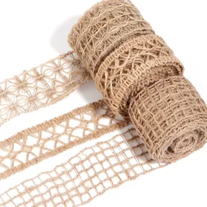 Rotolo di nastro di juta naturale pizzo cavo intrecciato artigianato rustico confezione regalo