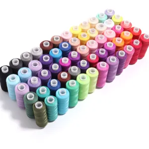 Colorful polyester sewing thread spools set for household clothing knitting and crafting.