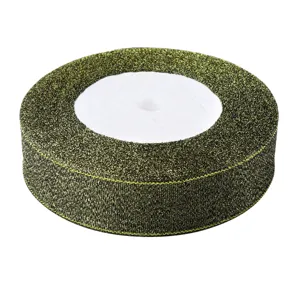 Metallic glitter ribbon roll for gift wrapping, floral arrangement, DIY crafts and party decor.