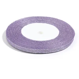 Light purple glitter ribbon roll for gift wrapping, crafts, and DIY floral decorations.