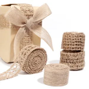 Rotoli di nastro in juta naturale con pizzo e spago per confezioni regalo fai da te