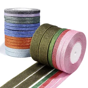 Colorful metallic glitter elastic ribbon rolls for DIY craft sewing and gift wrapping
