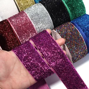 Colorful glitter elastic ribbon for DIY clothing, bags, and party gift box decoration.