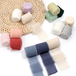 Handgemachte fransige Chiffonbänder 4cm für Hochzeitssträuße, Geschenke und florale Dekoration.
