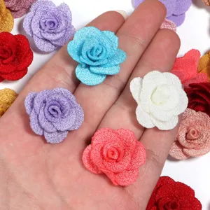 Mini fiori di rosa in tessuto glitterati accessori fai da te per abbigliamento cappelli borse