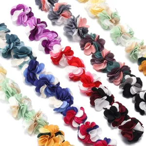 Nastro di fiori in tessuto bicolore o tricolore 2.5cm per accessori capelli e cucito DIY.