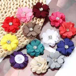Colorful fabric flower rhinestone DIY accessories for clothing, shoes and crafts.