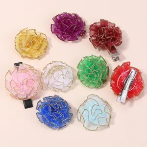 Multicolour organza anjer bloem haarspelden gouden rand DIY accessoires haarstijl mode