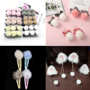 Cute plush pom pom hair clips and bow earrings set sweet winter fuzzy hair accessories