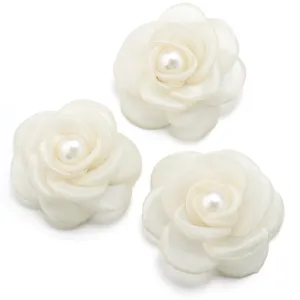 5cm white mesh pearl camellia flower DIY handmade apparel clothing accessories 3pcs