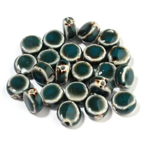 Perline sfuse piatte rotonde in ceramica smaltata con foro grande per gioielli fai da te