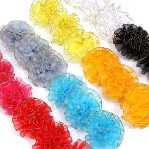 Gouden rand organza bloem lint trim voor DIY handgemaakte kleding accessoires en haarspelden.