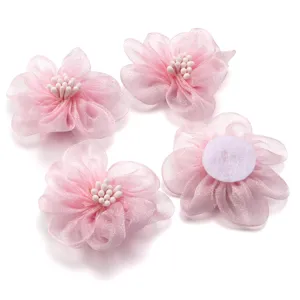Pink organza flower DIY accessories 5cm fabric floral embellishment for hair clips crafts shoes brooches