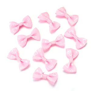 Pink grosgrain ribbon with white heart print handmade bow accessories for DIY crafts 2.8x4cm