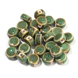Perline rotonde piatte in ceramica smaltata grande foro per creazione gioielli fai da te