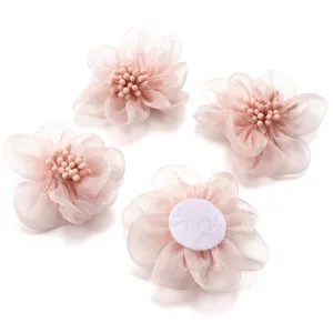 5cm pink organza flower DIY accessories for hair clips, brooches, shoes and clothing decoration