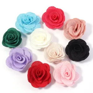 Fiori di rosa in tessuto brillante accessori fai da te, toppa di rosa in nastro per abbigliamento.