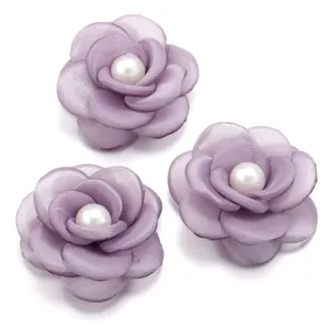 5cm purple mesh fabric camellia flowers with pearl center for DIY clothing accessories shoes corsage