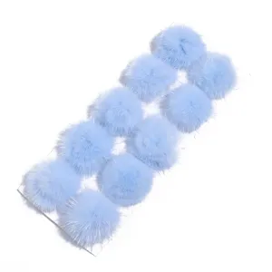 Light blue fluffy mink fur pom pom balls for DIY keychains jewelry and clothing accessories