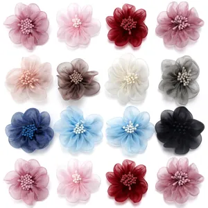 Organza Flower With Stamen DIY Hair Accessory Shoe Flower Corsage Hair Clip Clothing Decoration Fabric Snow Yarn Flower